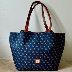 Dooney & Bourke Navy Tote with Brown Leather Straps